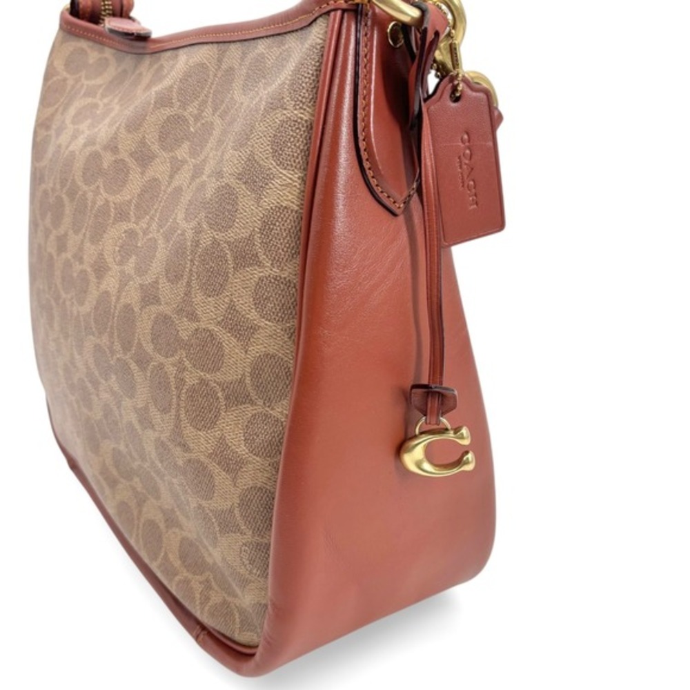 NWT COACH Coated Canvas Signature‎ Cary Shoulder Bag in Tan Rust - Picture 9 of 16
